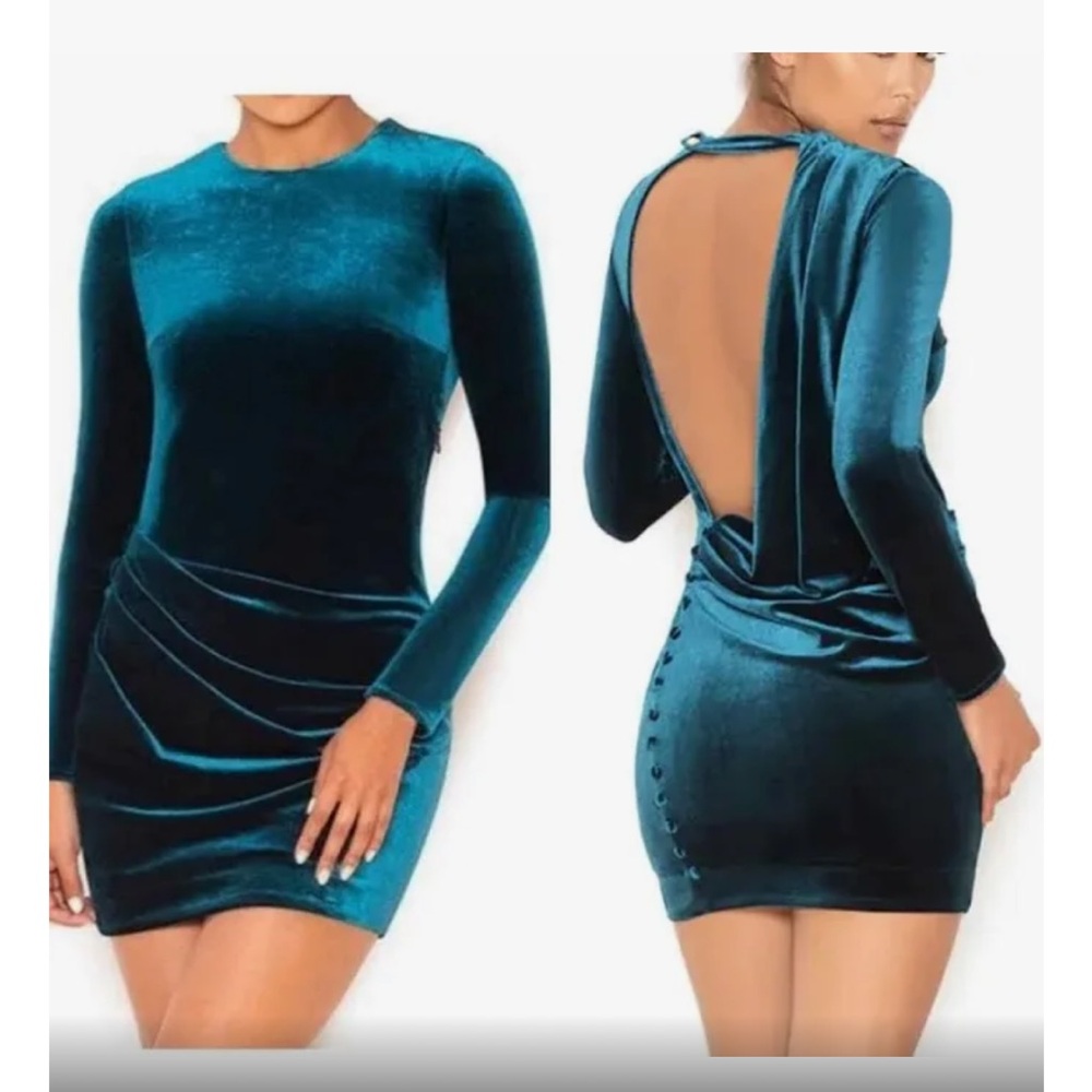 House of CB Maroush Velvet Teal dress